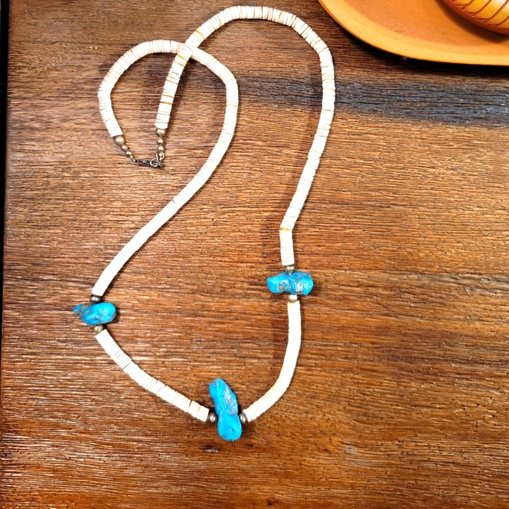 Vintage Heishi Beads and Turquoise Nugget Necklace